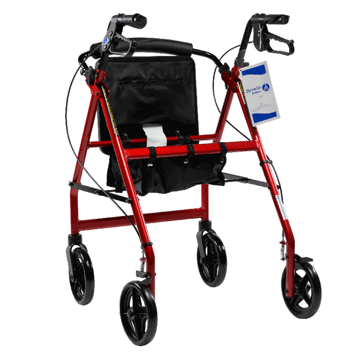 Dynarex DynaGo Quad 8 - Aluminum Rollator w/ 7.5" Wheels, Red