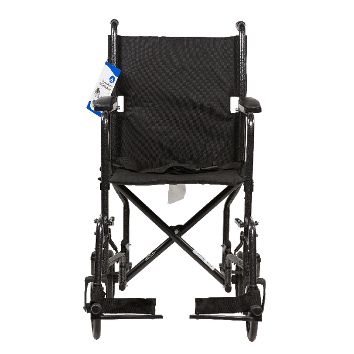 Dynarex DynaRide Transport Wheelchair - Steel Frame with Fixed Full Armrests, Silver Vein Finish, 250 lb Capacity