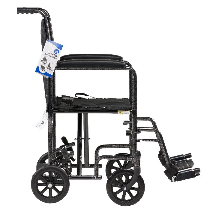 Dynarex DynaRide Transport Wheelchair - Steel Frame with Fixed Full Armrests, Silver Vein Finish, 250 lb Capacity