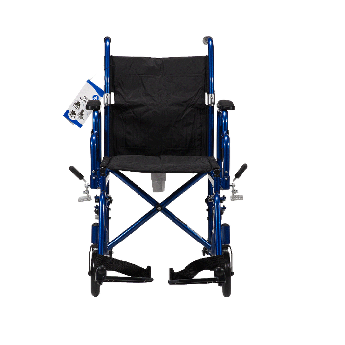 Dynarex DynaRide Convertible Wheelchair - 18" x 16" with Detachable Desk Armrests, Blue | 250 lb Weight Capacity