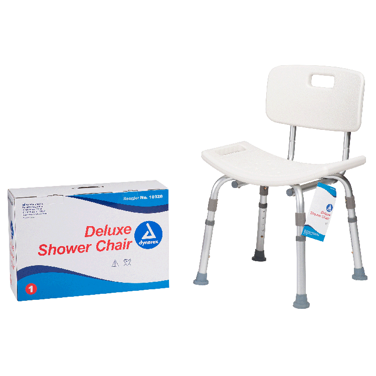 Dynarex Deluxe Shower Chair w/ Back, White, 1pc/bx,4bx/cs