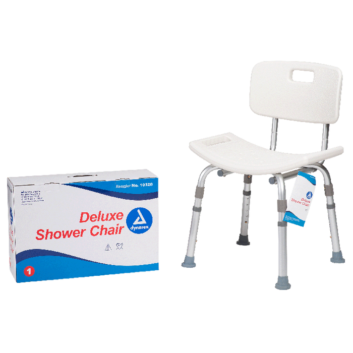 Dynarex Deluxe Shower Chair w/ Back, White, 1pc/bx,4bx/cs