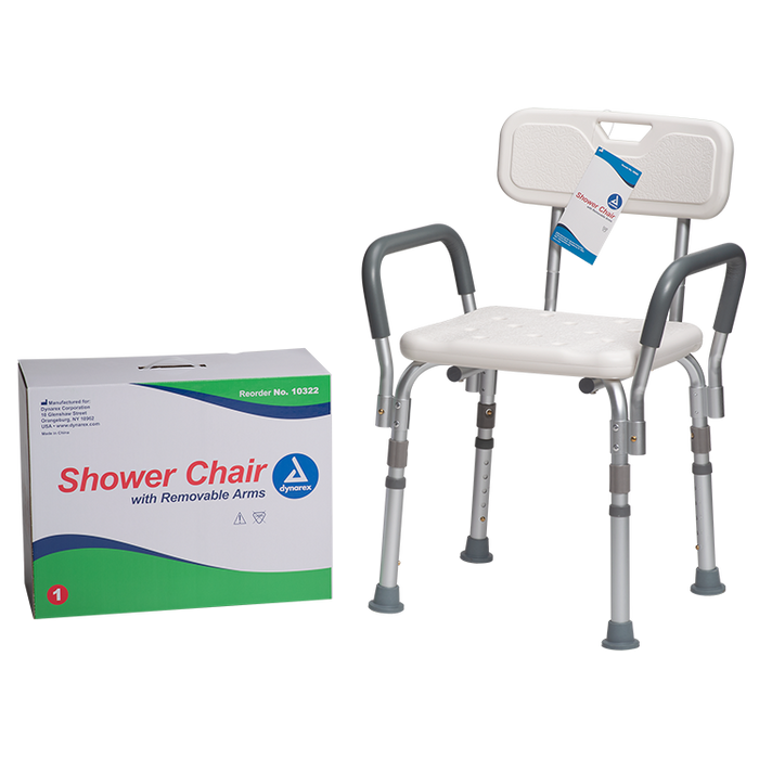 Dynarex Shower Chair w/ Removable Back and Arms, White