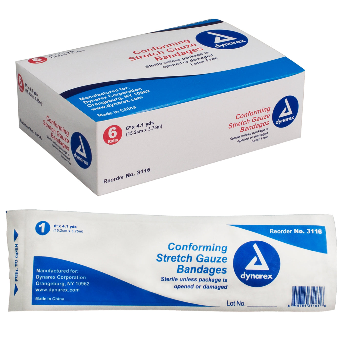 Dynarex Stretch Gauze Bandage Roll - Sterile, 6