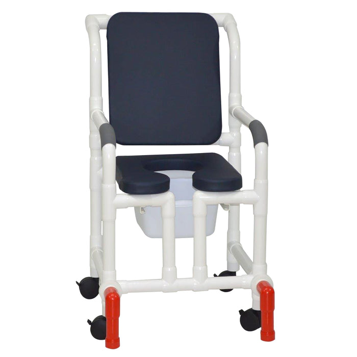 MJM International 118-3-SSDE-CBP-AB-OF-SQ-PAIL-AT Shower chair with Soft Seat Deluxe Elongated, Cushion Back, Open Front, Square Pail And Anti-Tippers