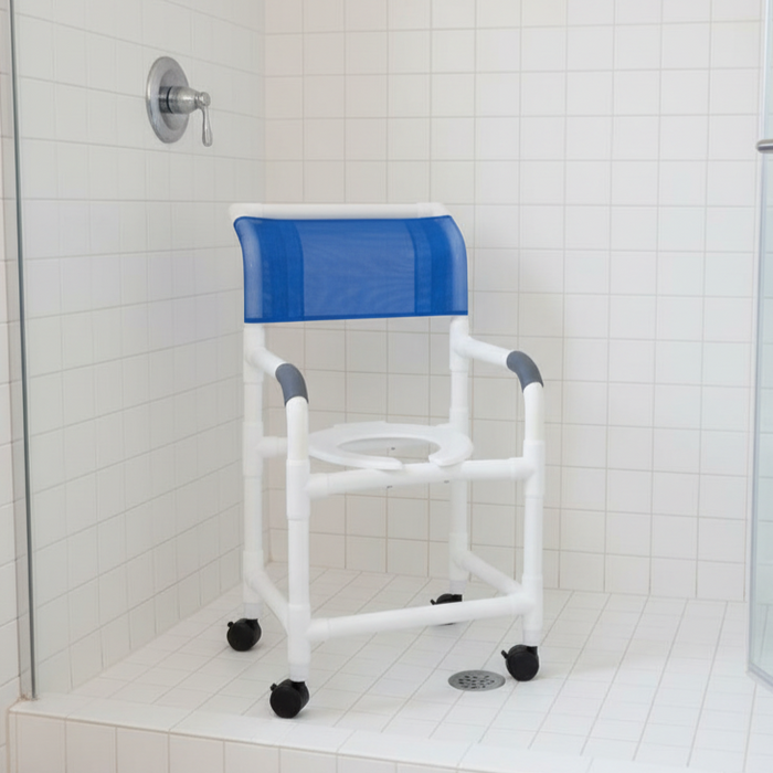 MJM International 118-3TW PVC Shower Chair with Fixed Arms – 18" Internal Seat 300 lbs. Capacity