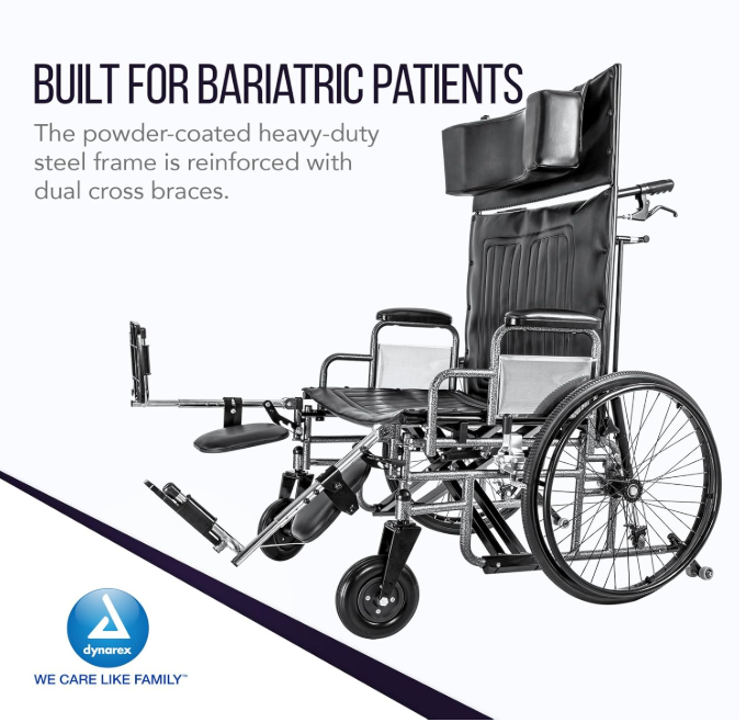 Dynarex Bari+Max Bariatric Reclining Wheelchair with Elevating Leg Rest (ELR)