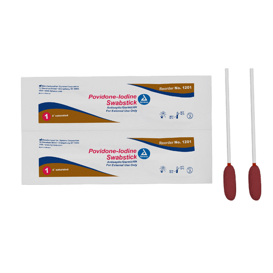 Dynarex Povidone Iodine Swabsticks, 1 Swabstick per Packet, 10/50/cs