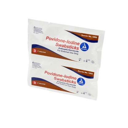 Dynarex Povidone Iodine Swabsticks, 3 Swabsticks per Packet, 10/25/cs