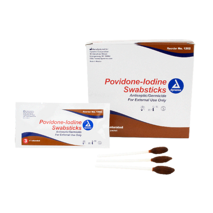 Dynarex Povidone Iodine Swabsticks, 3 Swabsticks per Packet, 10/25/cs