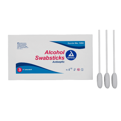 Dynarex Alcohol Swabsticks, 4", 3 Swabsticks per Packet, 10/25/cs