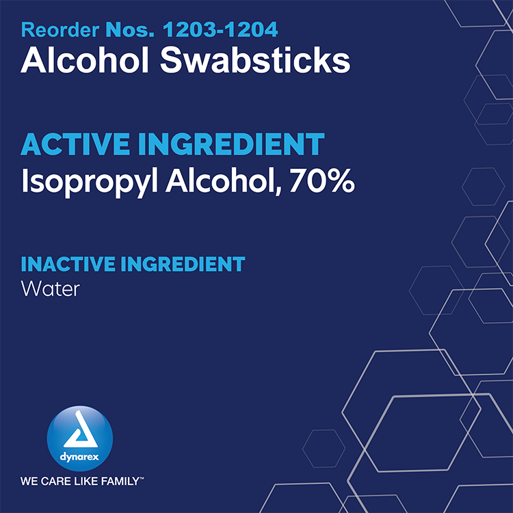 Dynarex Alcohol Swabsticks, 4", 3 Swabsticks per Packet, 10/25/cs