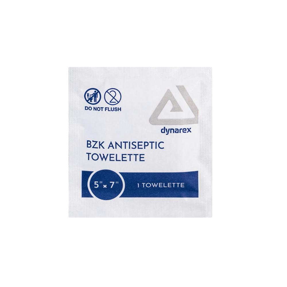 Dynarex BZK Antiseptic Towelettes, 5" x 7", 10ea/bx, 100bxs/case (1000 Count)