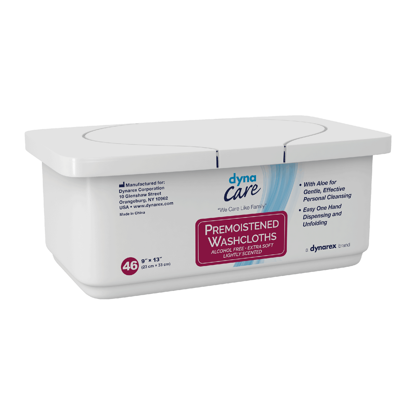 DynaCare Premoistened Adult Washcloths, 9" x 13" Tub, 12/46/cs