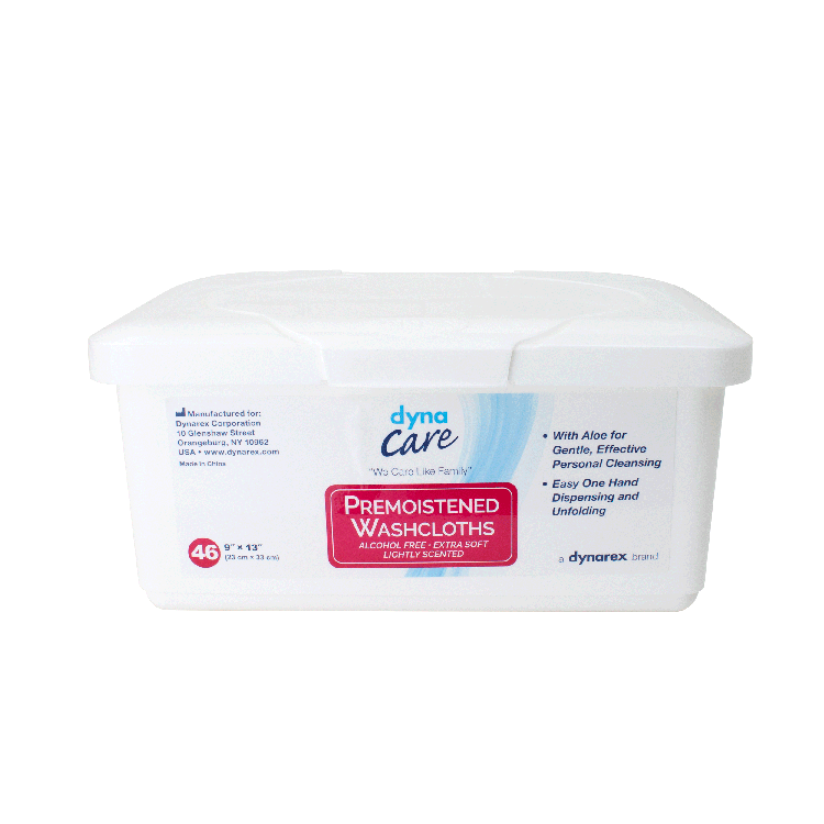 DynaCare Premoistened Adult Washcloths, 9" x 13" Tub, 12/46/cs