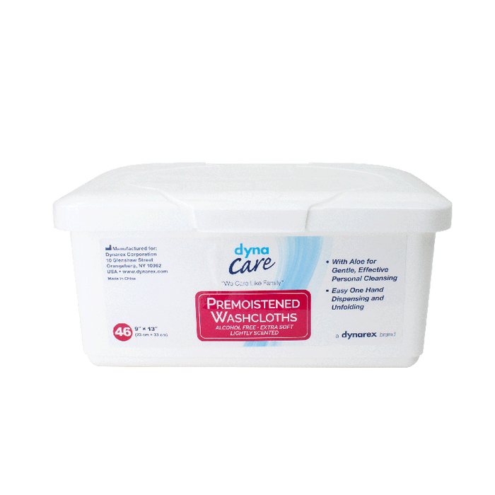 DynaCare Premoistened Adult Washcloths, 9" x 13" Tub, 12/46/cs