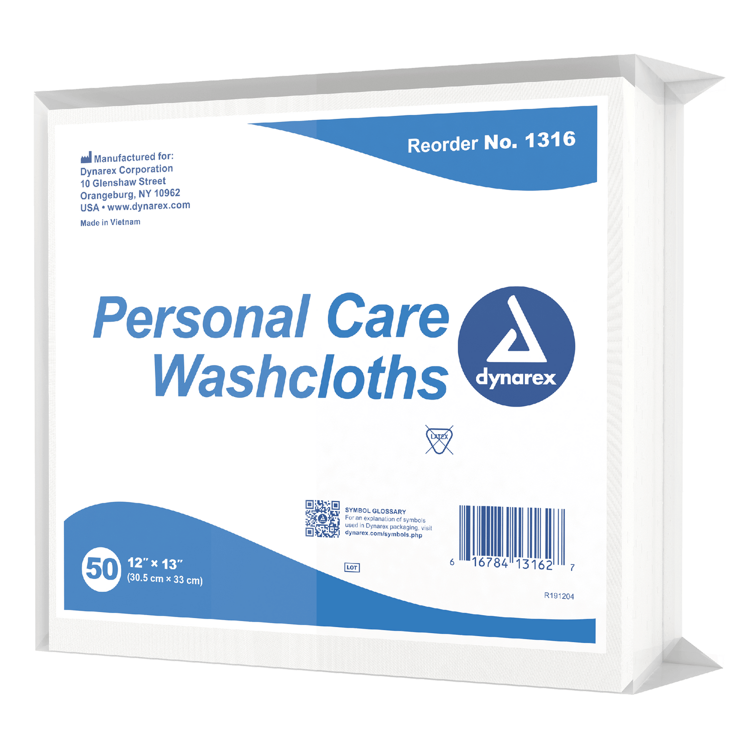 Dynarex Personal Care Washcloth, 12" x 13", 50ea/bx, 16bxs/case (800 Count)