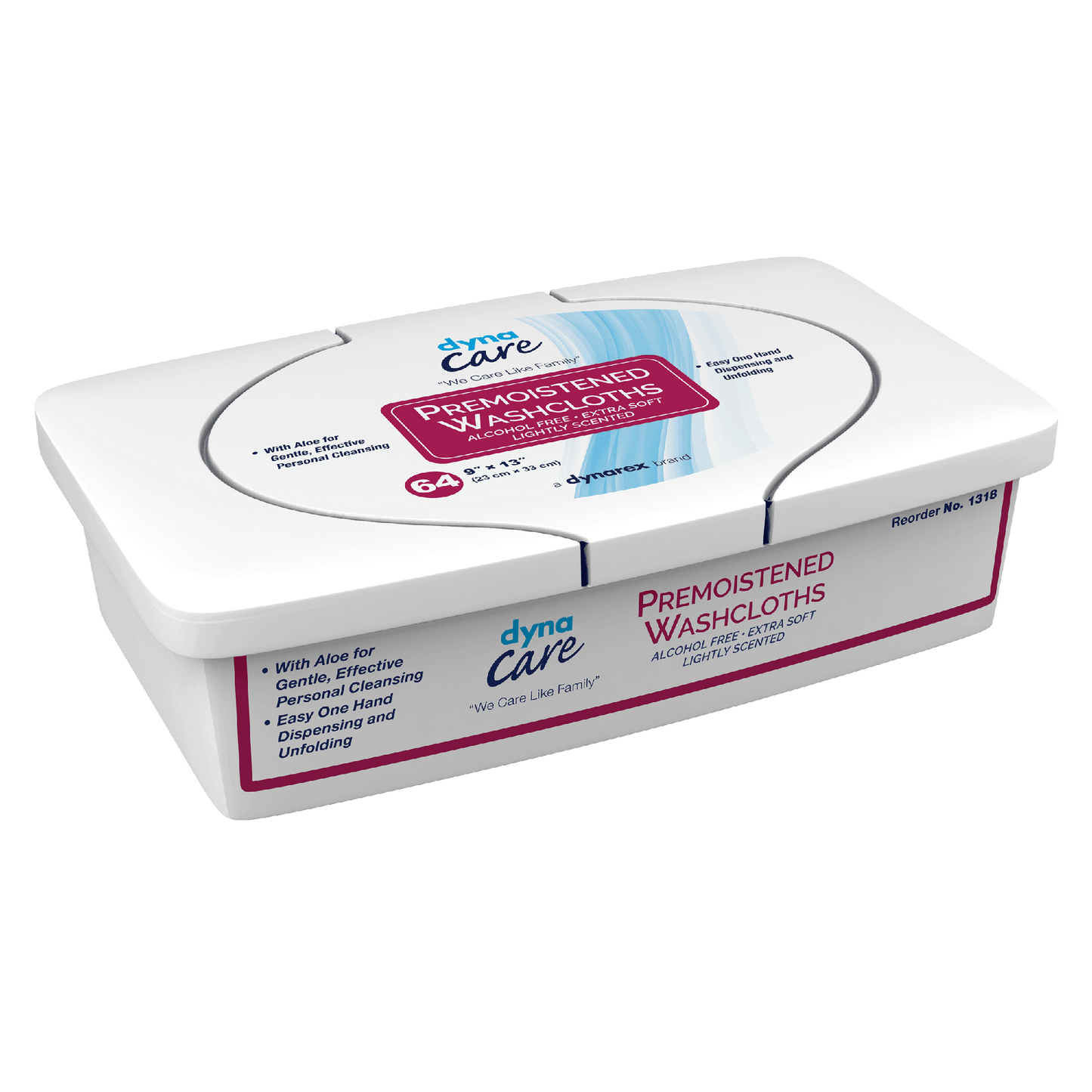 DynaCare Premoistened Adult Washcloths, 9" x 13" Tub, 8/64/cs