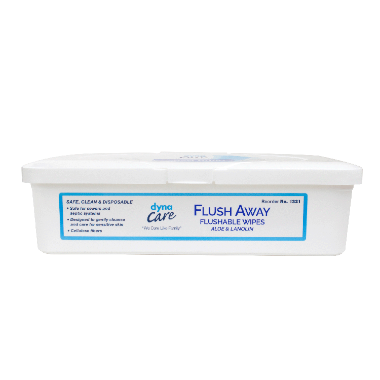 DynaCare Flushable Wipes - Adult, 9" x 13" Tub, 9/60/cs