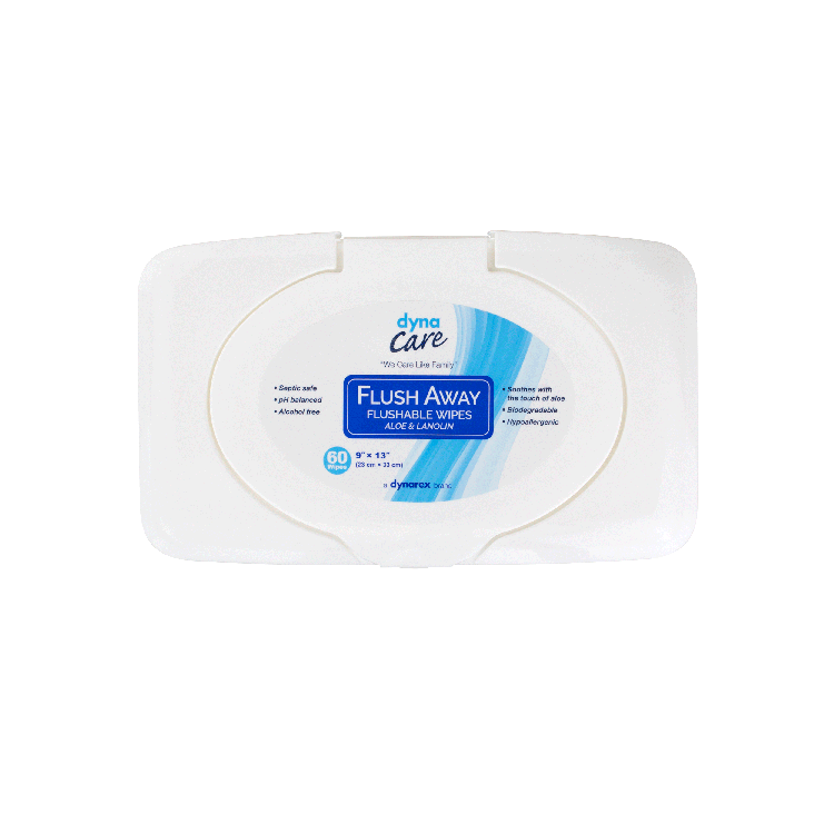 DynaCare Flushable Wipes - Adult, 9" x 13" Tub, 9/60/cs