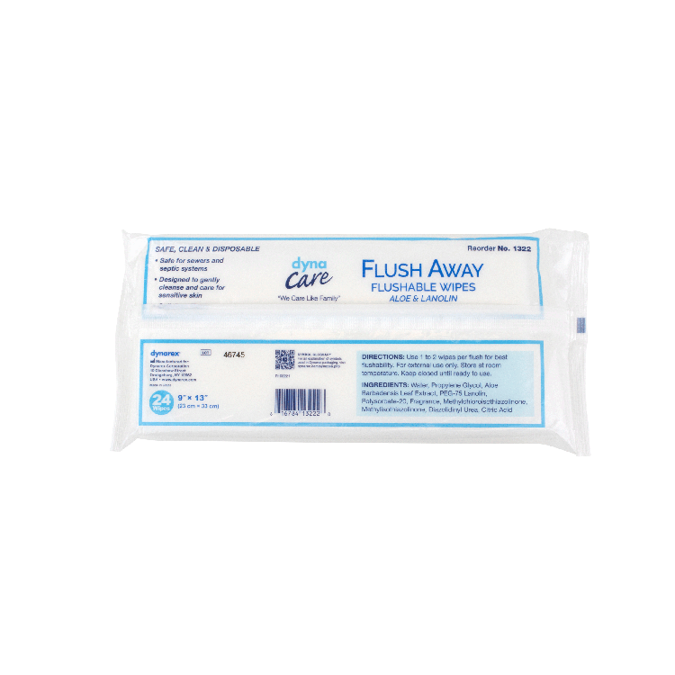 DynaCare Flushable Wipes - Adult, 9" x 13" Soft Pack, 24/24/cs