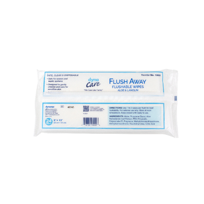 DynaCare Flushable Wipes - Adult, 9" x 13" Soft Pack, 24/24/cs