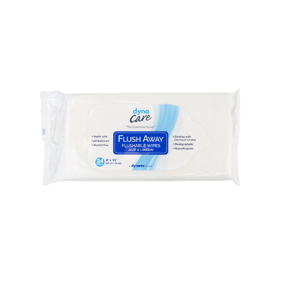 DynaCare Flushable Wipes - Adult, 9" x 13" Soft Pack, 24/24/cs