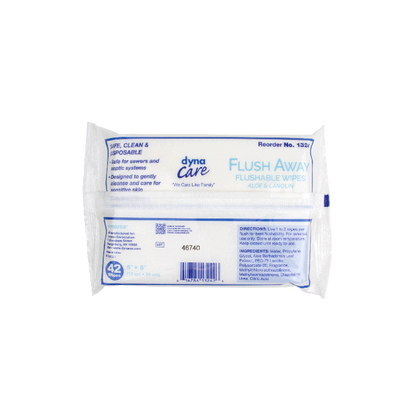 DynaCare Flushable Wipes - Junior, 5" x 8" Soft Pack, 12/42/cs