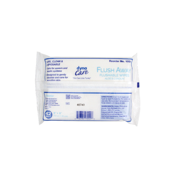 DynaCare Flushable Wipes - Junior, 5" x 8" Soft Pack, 12/42/cs