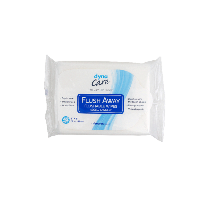 DynaCare Flushable Wipes - Junior, 5" x 8" Soft Pack, 12/42/cs