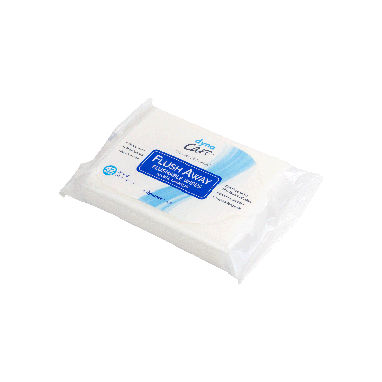 DynaCare Flushable Wipes - Junior, 5" x 8" Soft Pack, 12/42/cs