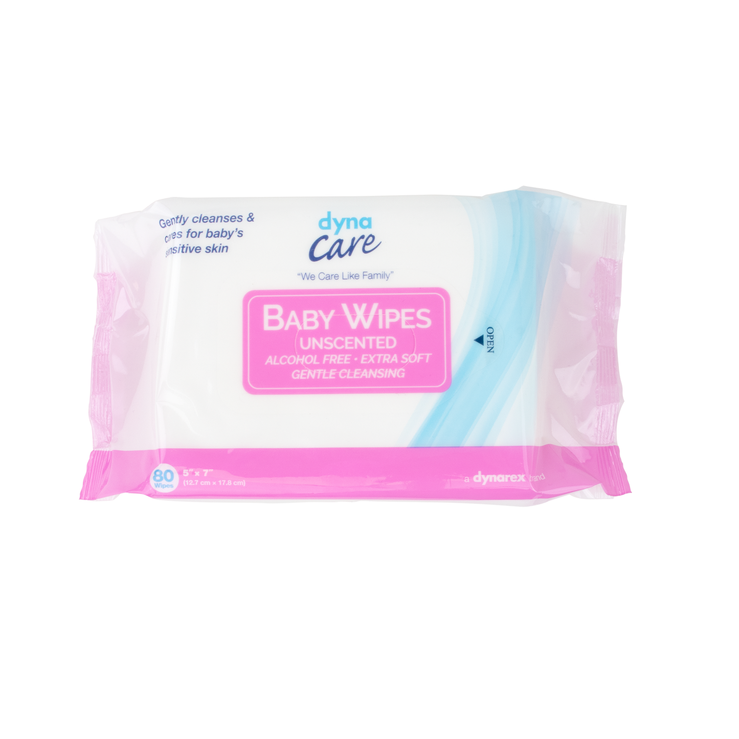 DynaCare Baby Wipes unscented w/ Resealable Label, 5" x 7", 24/80/cs