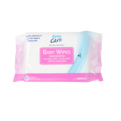 DynaCare Baby Wipes unscented w/ Resealable Label, 5" x 7", 24/80/cs