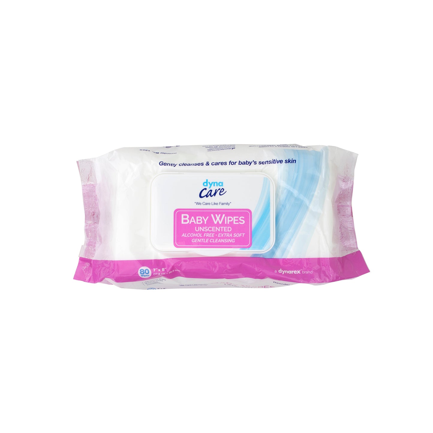 DynaCare Baby Wipes unscented w/ Plastic Lid, 7" x 8", 24/80/cs