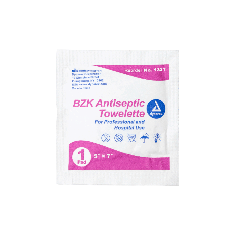 Dynarex BZK Antiseptic Towelettes, 5" x 7", 1000/cs Bulk