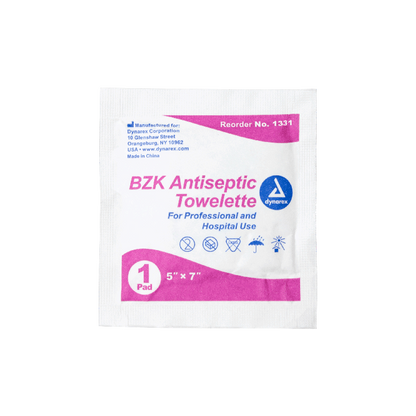 Dynarex BZK Antiseptic Towelettes, 5" x 7", 1000/cs Bulk