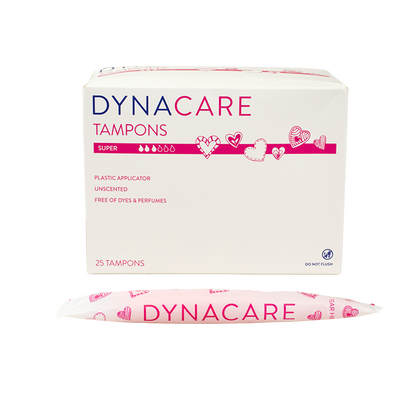 Dynacare Super Tampons Plastic Applicator, 9-12gr absorbency, 9/25/cs