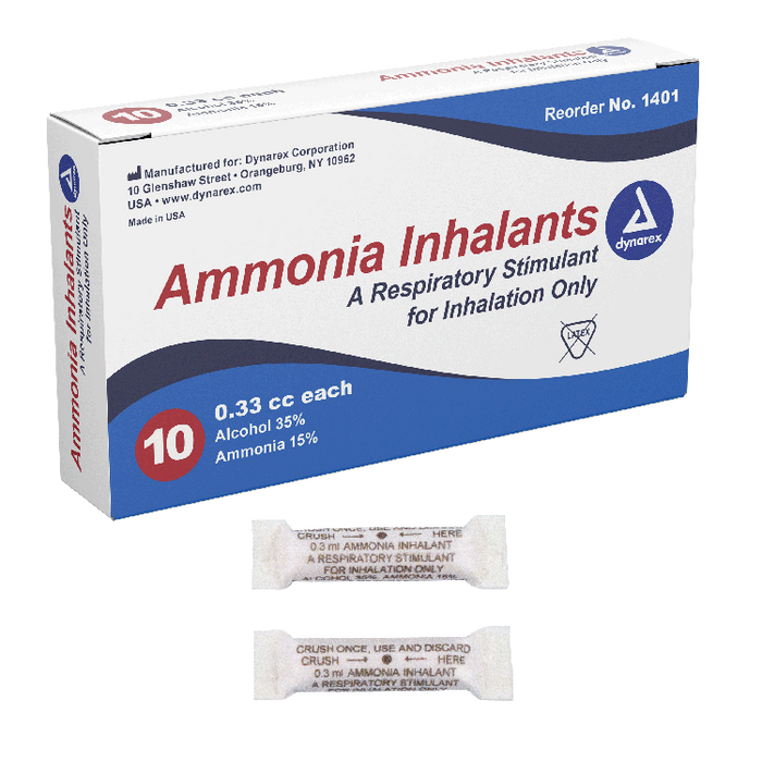 Dynarex Ammonia Inhalants (Ampule), 0.33cc, 10ea/bx, 50bxs/case (500 Count)