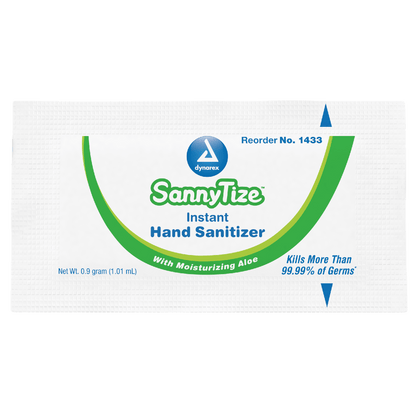 Dynarex SannyTize Instant Hand Sanitizer, 0.9 g Packet, 12/144/cs