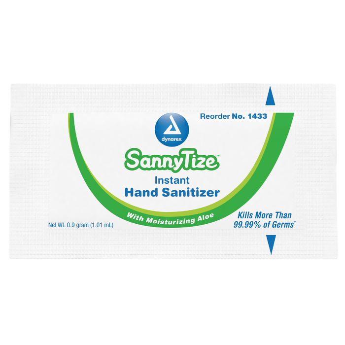 Dynarex SannyTize Instant Hand Sanitizer, 0.9 g Packet, 12/144/cs