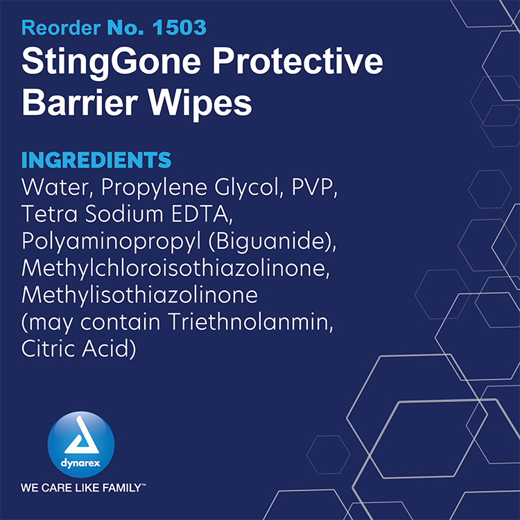 Dynarex StingGone Protective Barrier Wipes, 20/50/cs