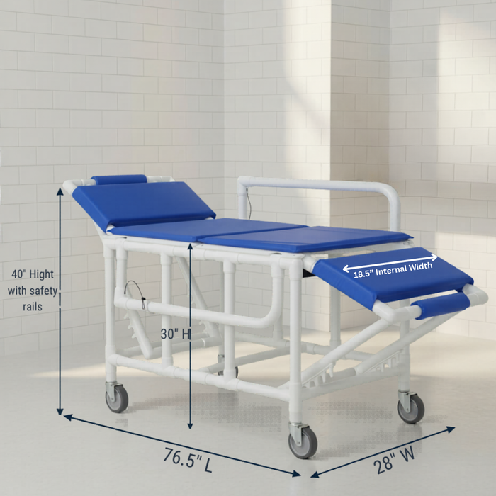 MJM International 920-FD-PAD Shower gurney with fold down head and foot section with closed cell water proof foam pad