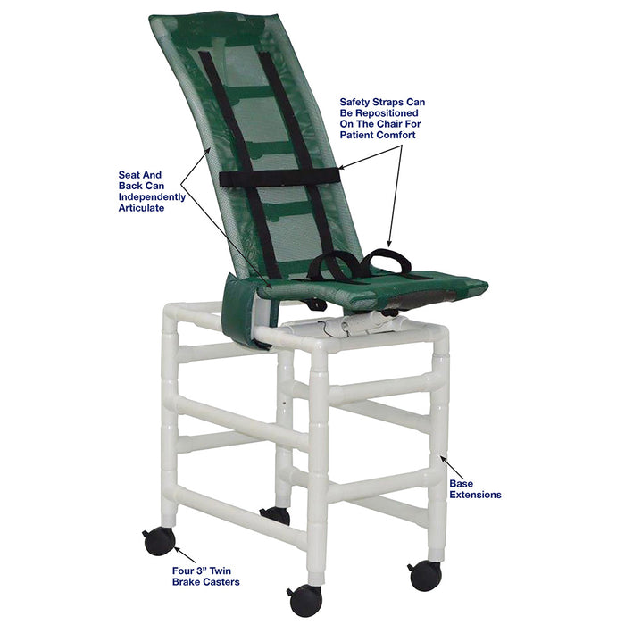 MJM International 191-LC-A-B Articulating bath chair (LARGE), with double base & casters (fully adjustable), 180 lbs weight capacity