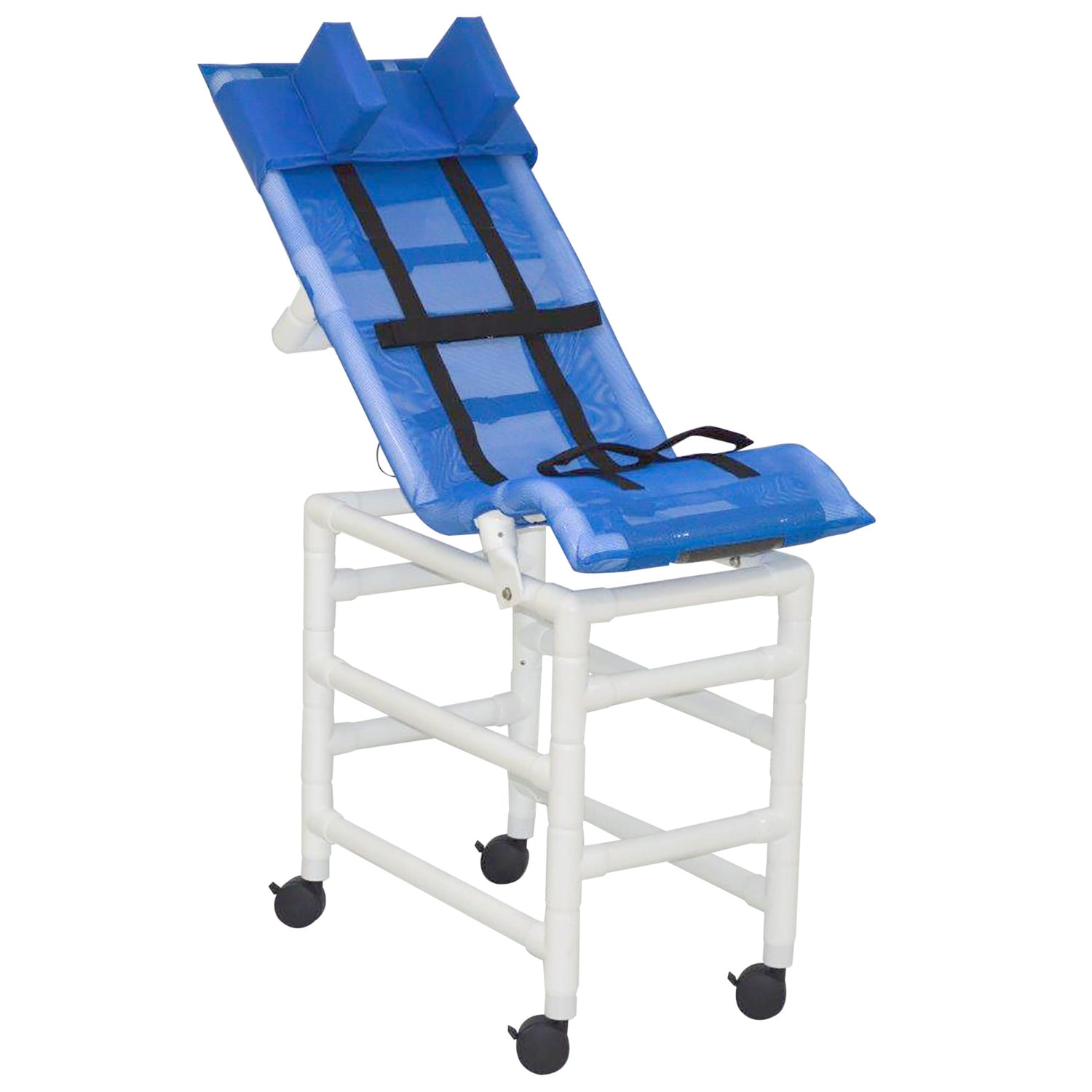 MJM International 191-LC-B-HB Reclining Bath Chair Large with Double Base and Head Bolster, 180 lbs Capacity, 41.5" Seat Height x 45" Length x 19.75" Width, Royal Blue