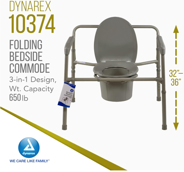 Dynarex Bari+Max Bariatric Folding Commode, Steel Adjustable Heigh 32" - 38"