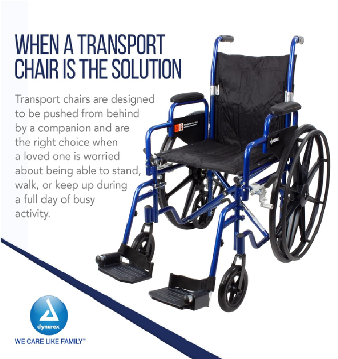 Dynarex DynaRide Convertible Wheelchair - 18" x 16" with Detachable Desk Armrests, Blue | 250 lb Weight Capacity