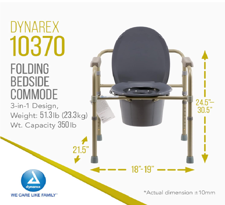 Dynarex Folding Bedside Commode - Bulk Packed, Steel, 4bx/case (4 Count)