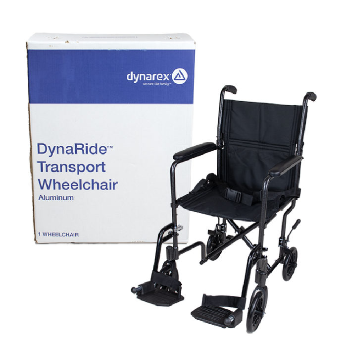 Dynarex DynaRide Transport Wheelchair – Lightweight Aluminum, Foldable with Swing-Away Footrests – 250 lb Weight Capacity