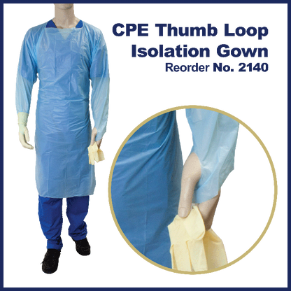 Dynarex CPE Thumb Loop Isolation Gown, Blue, 5/15/cs