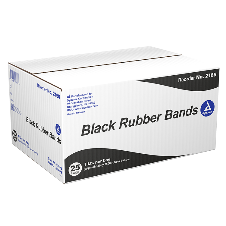 Dynarex Black Rubber Bands, 1 lb. bag, 25bags/cs